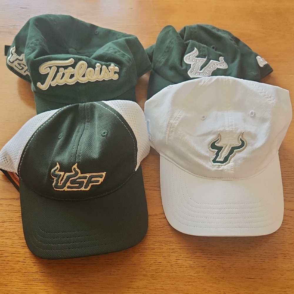 Titleist Adidas Green and White Hats Classic Curved Brim USF S Florida Lot of 4